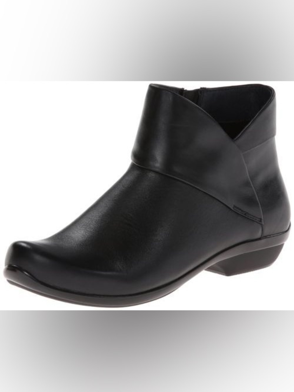Dansko women’s smooth leather ankle booties with zip and crossed ankle + heel